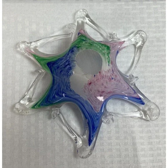 MCM Lavorazione Arte Murano HAND BLOWN Pastel Star Shaped Glass Bowl Candy Dish - Picture 5 of 5
